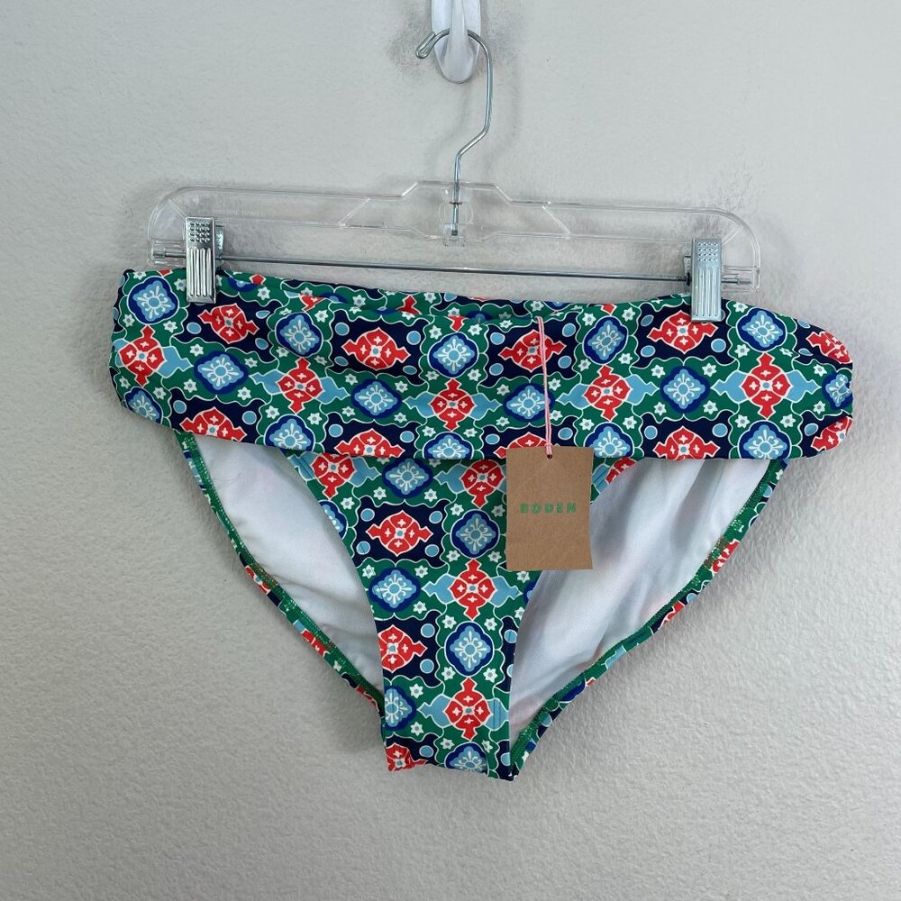 NEW Boden‎ Womens 12 Classic Fold Bikini Bottom Green Tambourine Coastal Tile